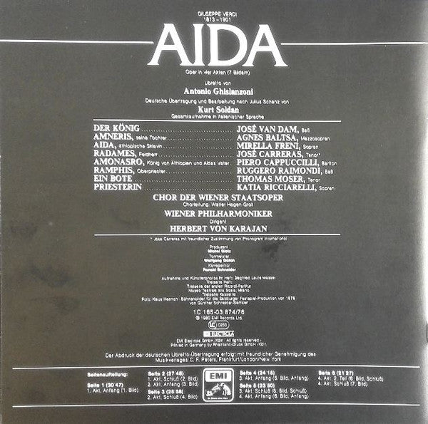 Giuseppe Verdi, Mirella Freni, José Carreras, Agnes Baltsa, Piero Cappuccilli, Ruggero Raimondi, José van Dam, Katia Ricciarelli, Thomas Moser, Wiener Staatsopernchor, Wiener Philharmoniker, Herbert Von Karajan : Aida (3xLP, Album + Box)
