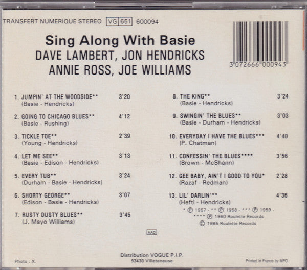 Dave Lambert (3), Jon Hendricks, Annie Ross + Joe Williams & Count Basie Orchestra : Sing Along With Basie (CD, Album, RE)