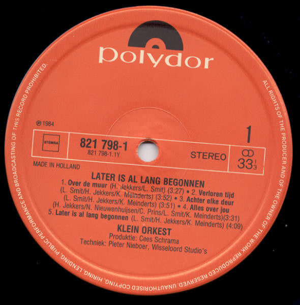 Klein Orkest : Later Is Al Lang Begonnen (LP, Album)