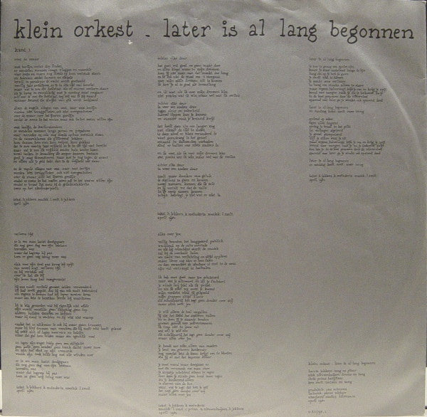 Klein Orkest : Later Is Al Lang Begonnen (LP, Album)