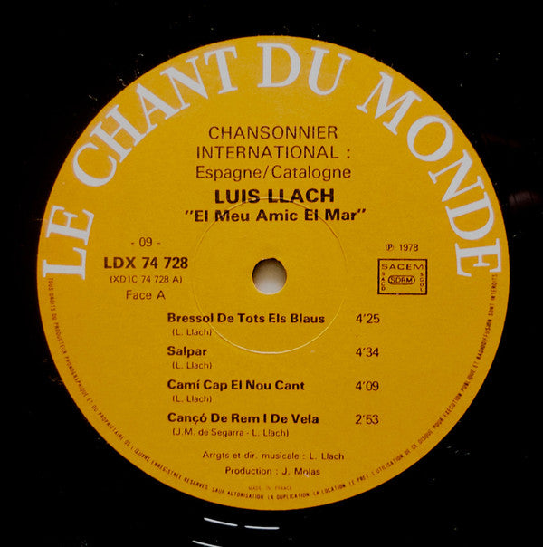 Lluis Llach : El Meu Amic El Mar (LP, Album, Gat)