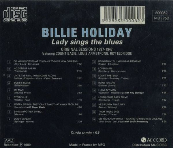 Billie Holiday Featuring Count Basie, Louis Armstrong, Roy Eldridge : Lady Sings The Blues - Original Sessions 1937-1947 (CD, Comp, RE)