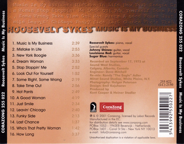 Roosevelt Sykes : Music Is My Business (CD, Album, RE)