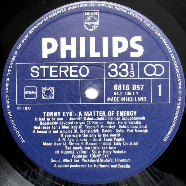 Tonny Eyk : A Matter Of Energy (LP, Album)