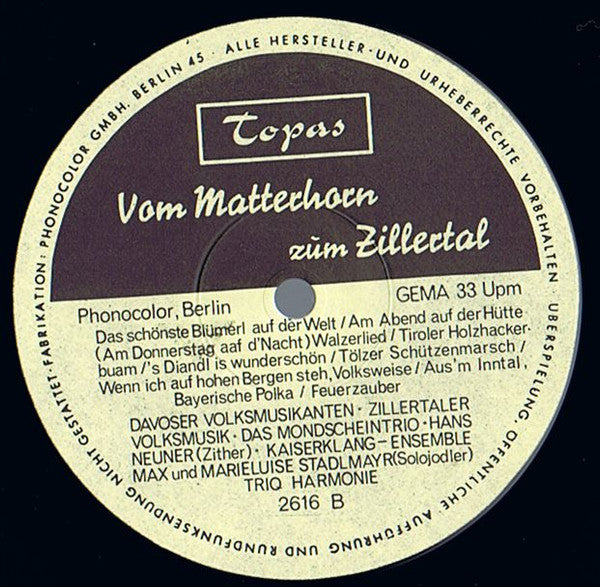 Various : Vom Matterhorn Zum Zillertal (LP, Comp)