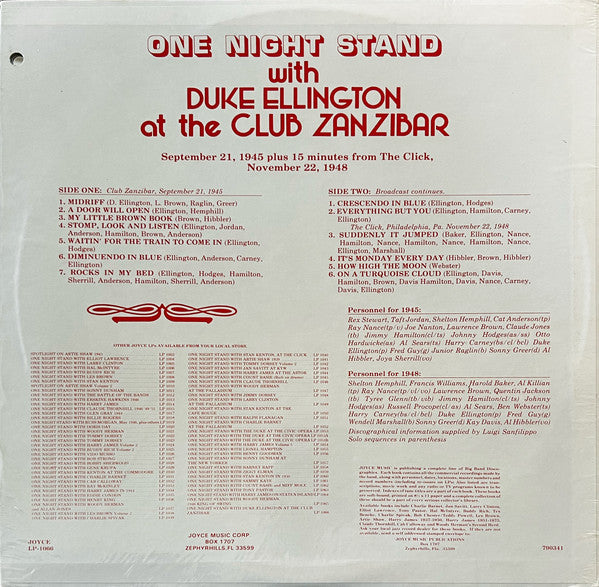 Duke Ellington : One Night Stand With Duke Ellington At The Club Zanzibar (LP, Album)