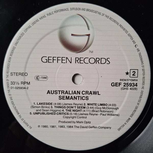 Australian Crawl : Semantics (LP, Album)