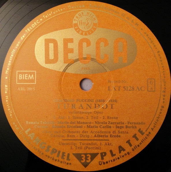 Puccini* – Inge Borkh, Renata Tebaldi, Mario Del Monaco, Alberto Erede : Turandot (3xLP, Mono + Box)
