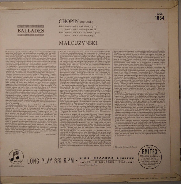 Malcuzynski*, Chopin* : Ballades (LP, Mono)