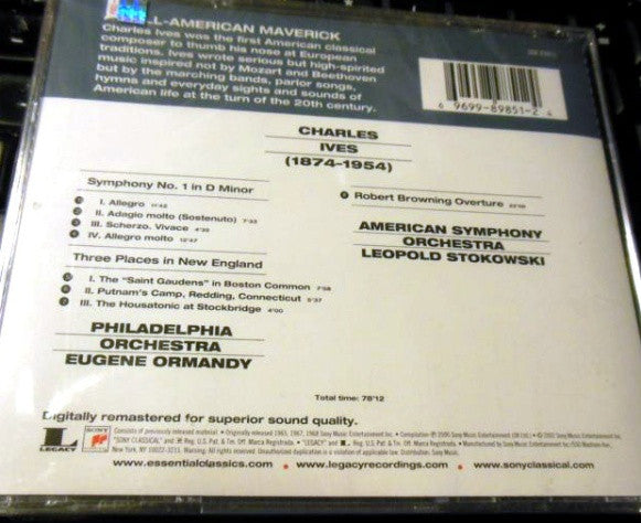 Charles Ives - Eugene Ormandy / Leopold Stokowski / The American Symphony Orchestra, The Philadelphia Orchestra : Symphony No. 1 / Three Places In New England / Robert Browning Overture (CD, Album, Comp, RM)