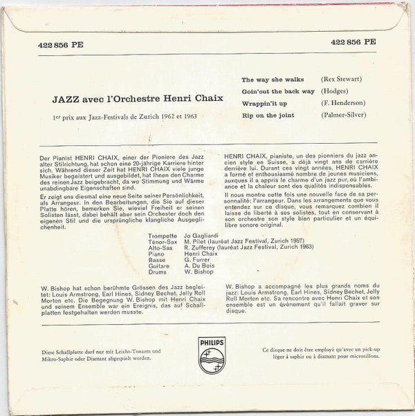 Orchestre Henri Chaix : Jazz Avec L'Orchestre Henri Chaix (7", EP)