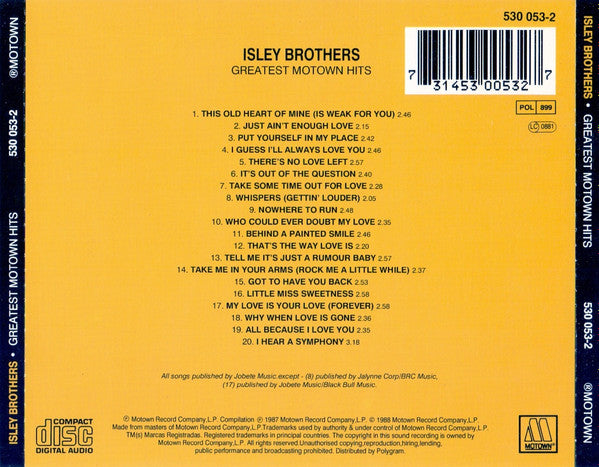 Isley Brothers* : Greatest Motown Hits (CD, Comp, RE)