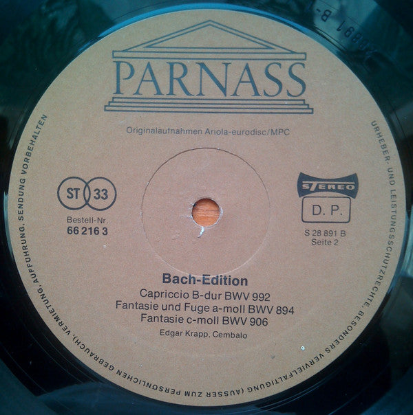 Johann Sebastian Bach - Edgar Krapp : Toccaten Und Fantasien Für Cembalo (LP)