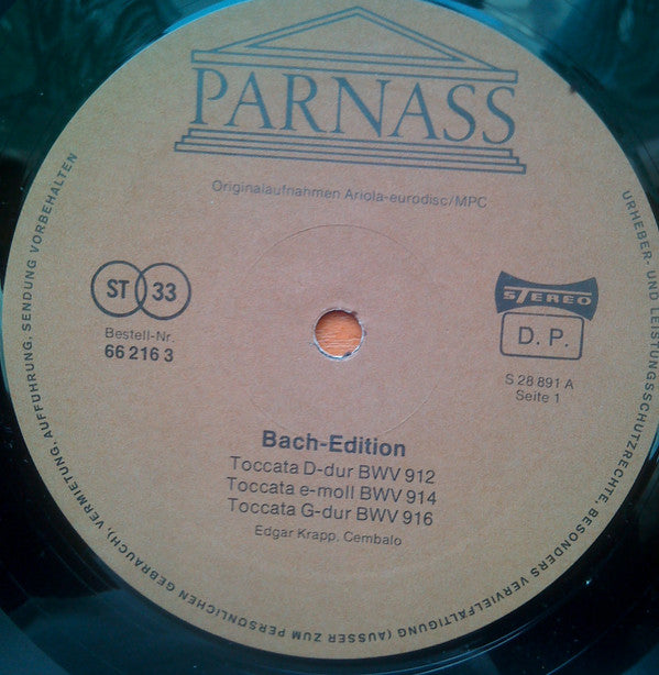 Johann Sebastian Bach - Edgar Krapp : Toccaten Und Fantasien Für Cembalo (LP)