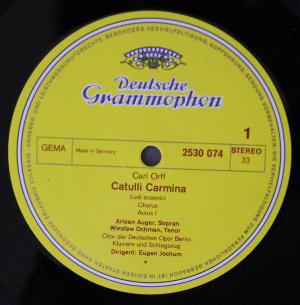 Carl Orff – Arleen Auger , Sopran · Wiesław Ochman , Tenor - Chor Der Deutschen Oper Berlin - Dirigent: Eugen Jochum : Catulli Carmina (LP, RP)