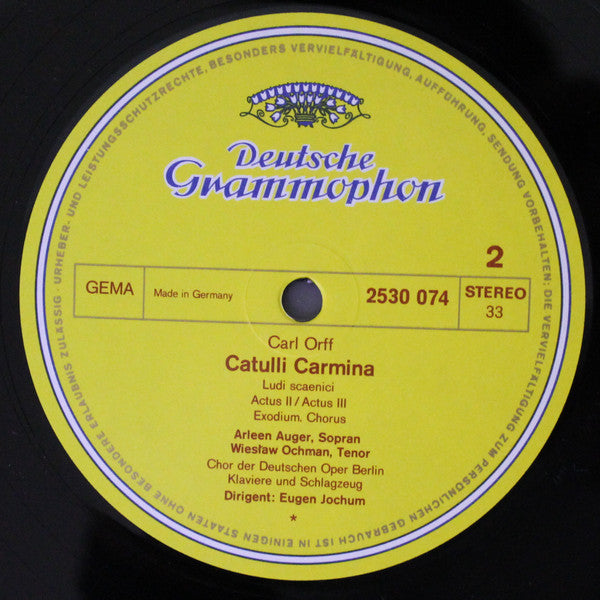Carl Orff – Arleen Auger , Sopran · Wiesław Ochman , Tenor - Chor Der Deutschen Oper Berlin - Dirigent: Eugen Jochum : Catulli Carmina (LP, RP)