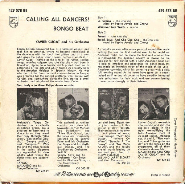 Xavier Cugat And His Orchestra : Bongo Beat (7", EP)