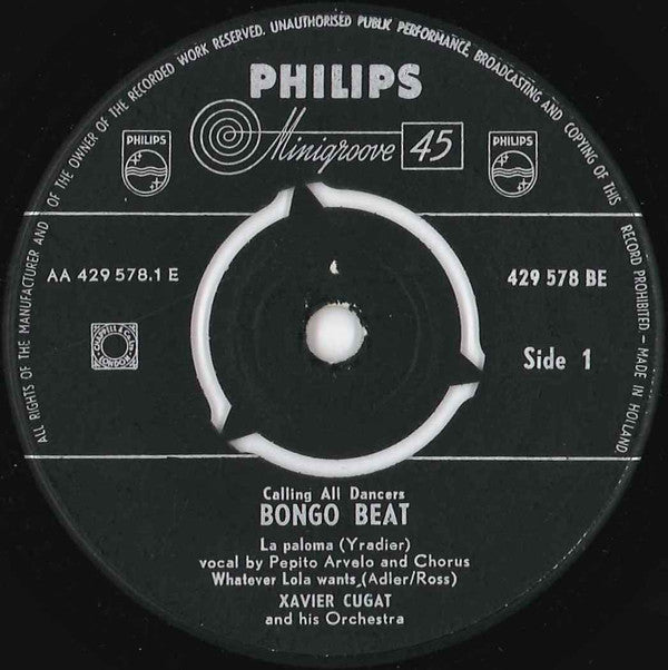 Xavier Cugat And His Orchestra : Bongo Beat (7", EP)