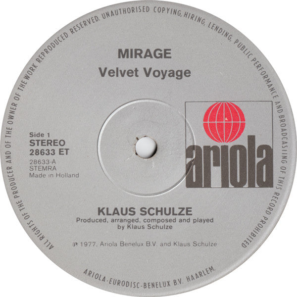 Klaus Schulze : Mirage (LP, Album, Gat)