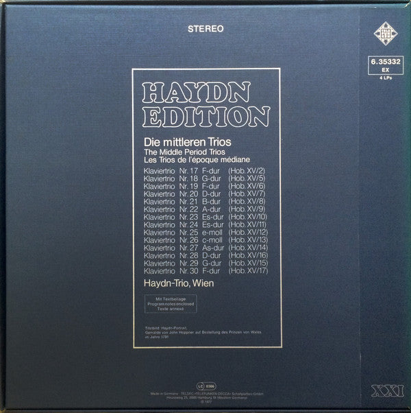 Joseph Haydn : Haydn Edition XXI  Die Mittleren Trios,  The Middle Period Trios, Les Trios De L'époque Médiane (4xLP, RP + Box)