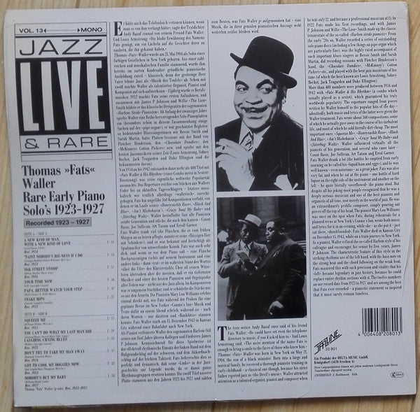 Fats Waller : Rare Early Piano Solo's 1923-1927 (LP, Comp, Mono)
