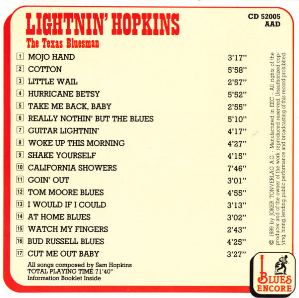 Lightnin' Hopkins : The Texas Bluesman (CD, Comp)