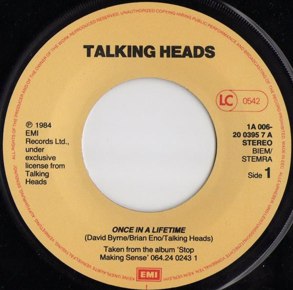 Talking Heads : Once In A Lifetime (7", Single)