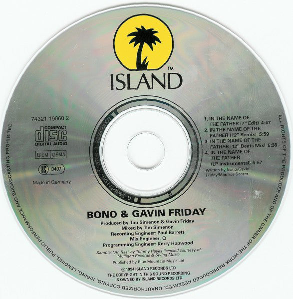 Bono & Gavin Friday : In The Name Of The Father (CD, Maxi)