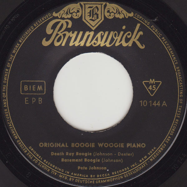 Pete Johnson And Meade "Lux" Lewis : Original Boogie Woogie Piano (7", EP, Mono, RP)