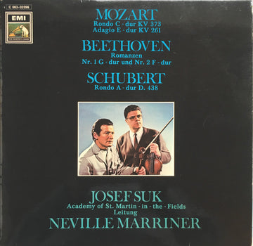 Wolfgang Amadeus Mozart / Ludwig van Beethoven / Franz Schubert - Josef Suk, Sir Neville Marriner, The Academy Of St. Martin-in-the-Fields : Rondo C - Dur KV 373 /  Adagio E - dur KV 261 / Romanzen Nr. 1 G - dur Und Nr. 2 F - dur / Rondo A - dur D. 438 (LP, RE)