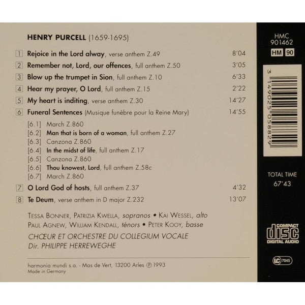 Henry Purcell - Collegium Vocale, Philippe Herreweghe : Funeral Sentences - Musique Funèbre Pour La Reine Mary (CD)