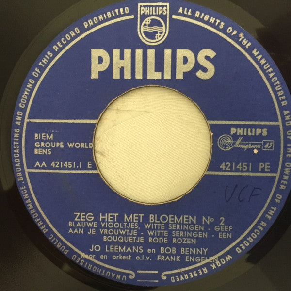 Jo Leemans, Bob Benny : Zeg Het Met Bloemen N° 2 (7", EP)