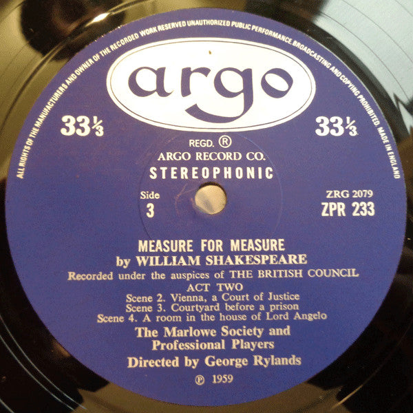 William Shakespeare : Measure For Measure (4xLP, RP + Box)