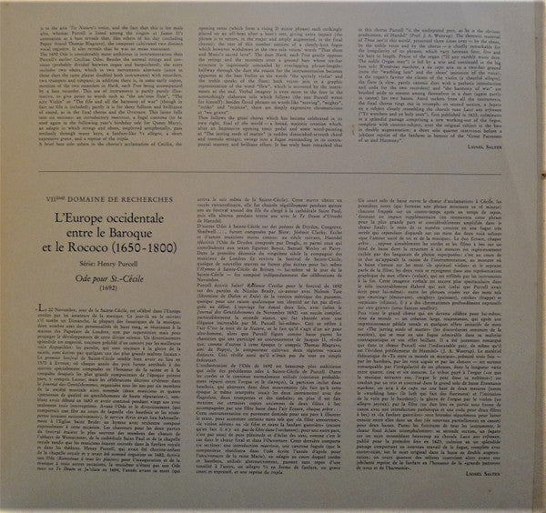 Henry Purcell - Simon Woolf • Paul Esswood • Roland Tatnell • Alexander Young • Michael Rippon • John Shirley-Quirk • Tiffin Boys' Choir • The Ambrosian Singers • English Chamber Orchestra • Dirigent: Sir Charles Mackerras : Ode On St. Cecilia's Day (1692) (LP, Gat)