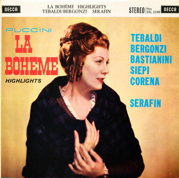 Giacomo Puccini, Renata Tebaldi, Carlo Bergonzi, Ettore Bastianini, Cesare Siepi, Fernando Corena, Tullio Serafin : La Boheme Highlights (LP, RP, Nar)