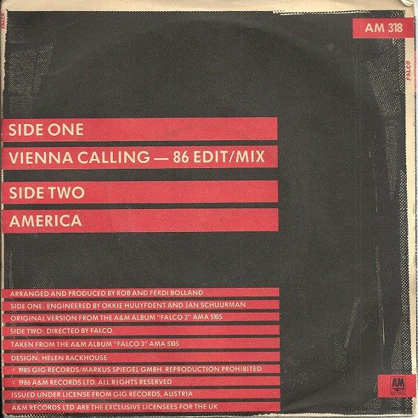 Falco : Vienna Calling (86 Edit / Mix) (7", Single, Sil)