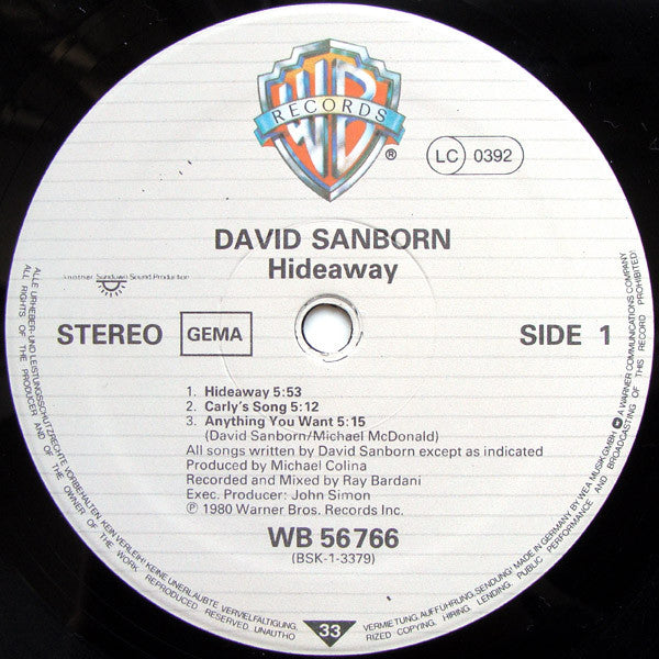 David Sanborn : Hideaway (LP, Album)