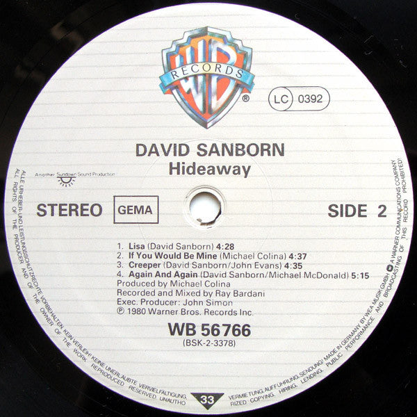 David Sanborn : Hideaway (LP, Album)