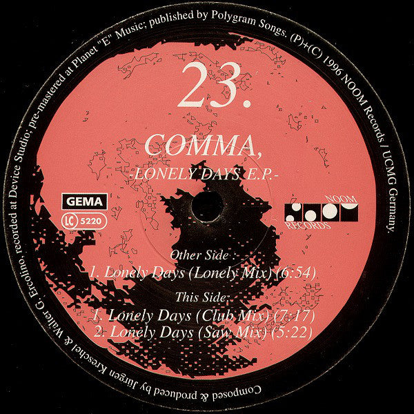 Comma : Lonely Days E.P. (12", EP)