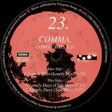 Comma : Lonely Days E.P. (12", EP)