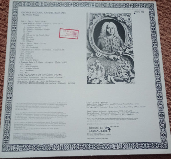 Handel*, The Academy Of Ancient Music : The Water Music (LP)