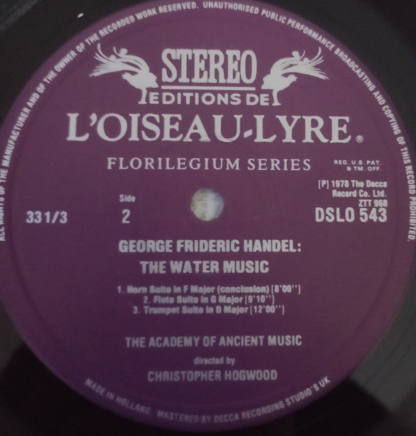 Handel*, The Academy Of Ancient Music : The Water Music (LP)