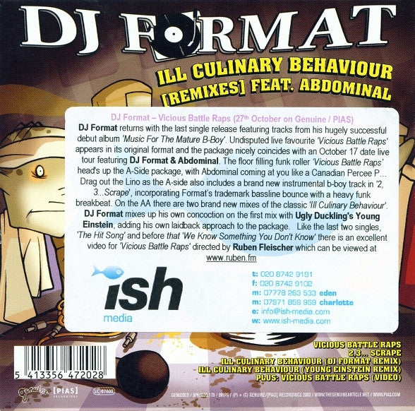 DJ Format : Vicious Battle Raps / Ill Culinary Behaviour (Remixes) (CD, Enh, Promo)