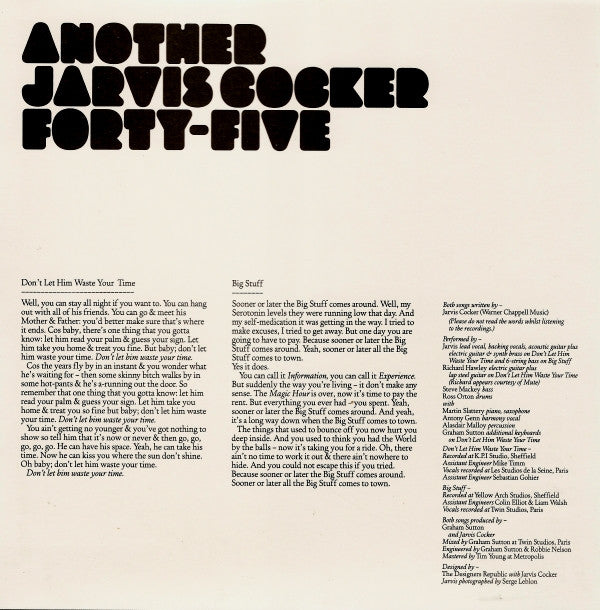 Jarvis Cocker : Don't Let Him Waste Your Time (7", Single)