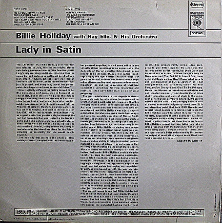 Billie Holiday With Ray Ellis And His Orchestra : Lady In Satin (LP, Album, RE)