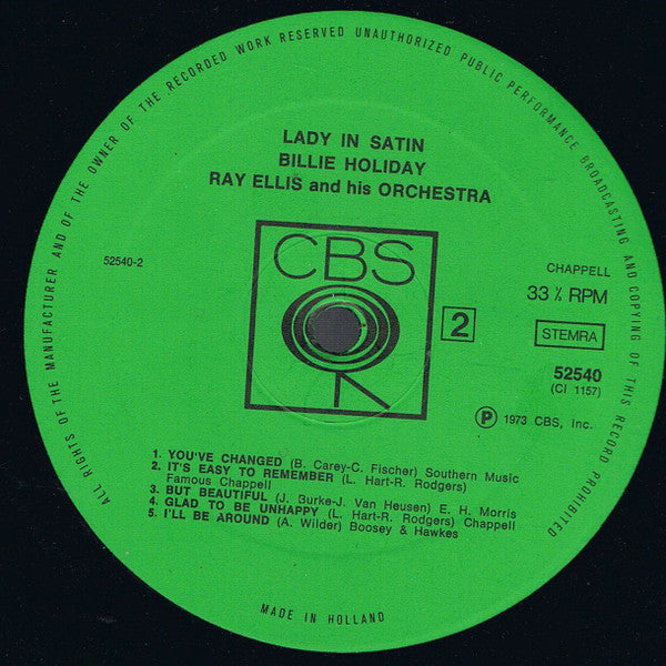 Billie Holiday With Ray Ellis And His Orchestra : Lady In Satin (LP, Album, RE)