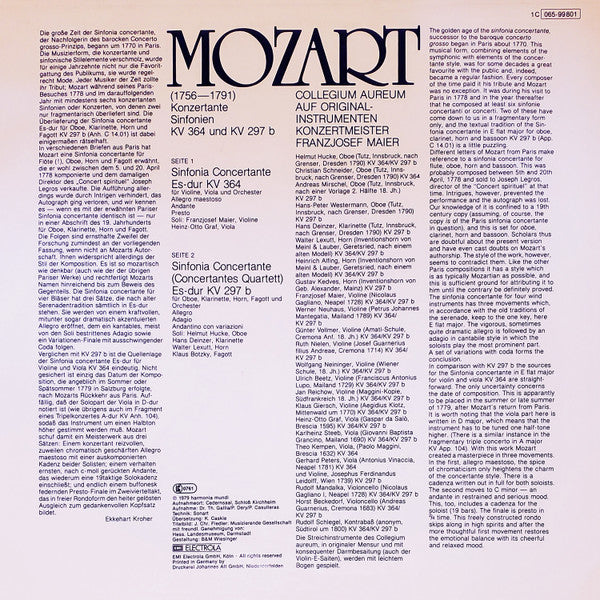 Mozart* – Collegium Aureum, Franzjosef Maier : Konzertante Sinfonien KV364 und KV297b (LP)
