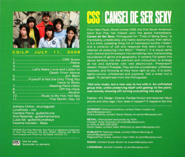 CSS : Cansei De Ser Sexy (CD, Album, Promo)