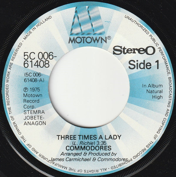Commodores : Three Times A Lady (7", Single)