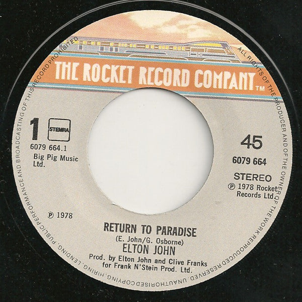 Elton John : Return To Paradise (7", Single)